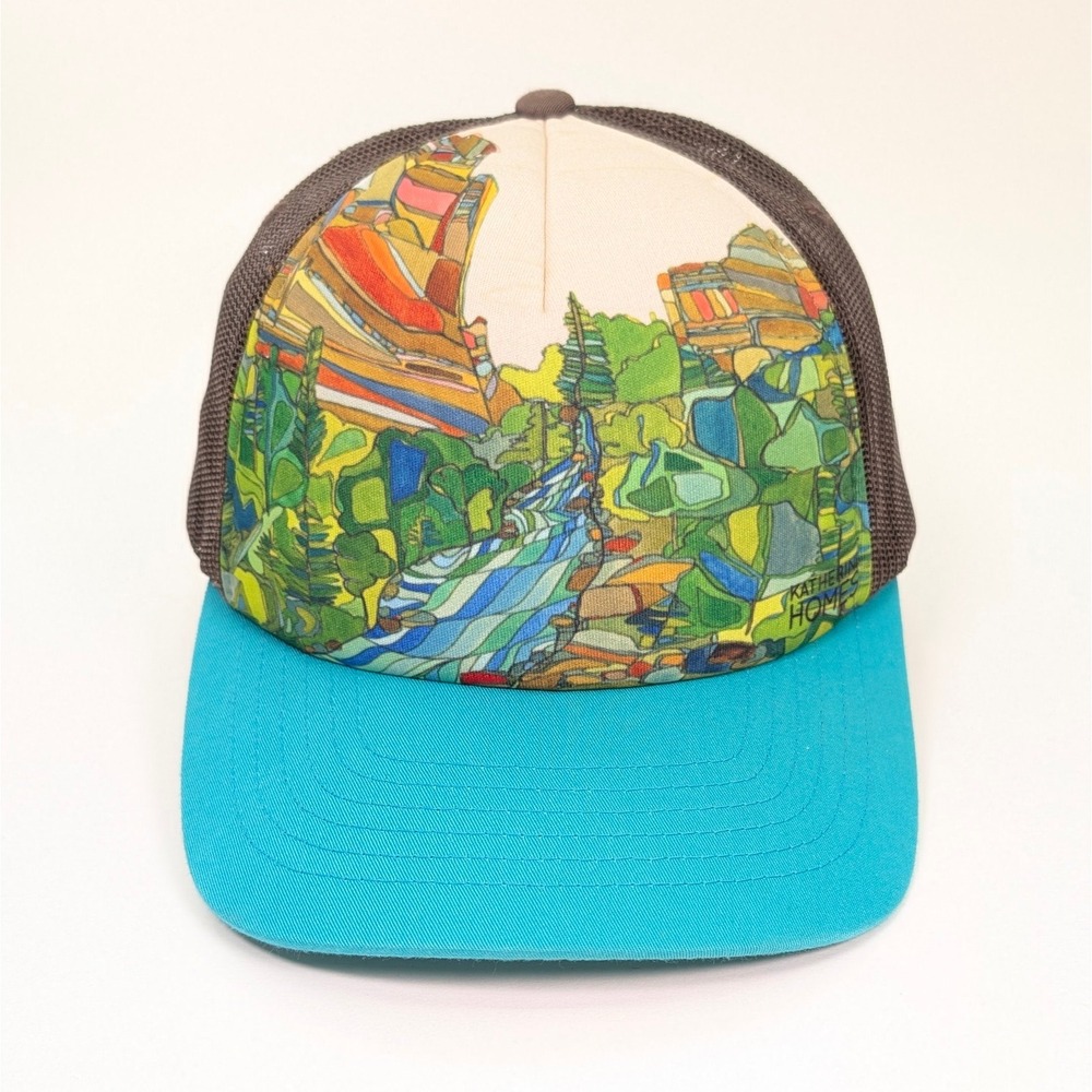 Katherine Homes Artistic Landscape Mesh Trucker Hat Snapback Blue Brown